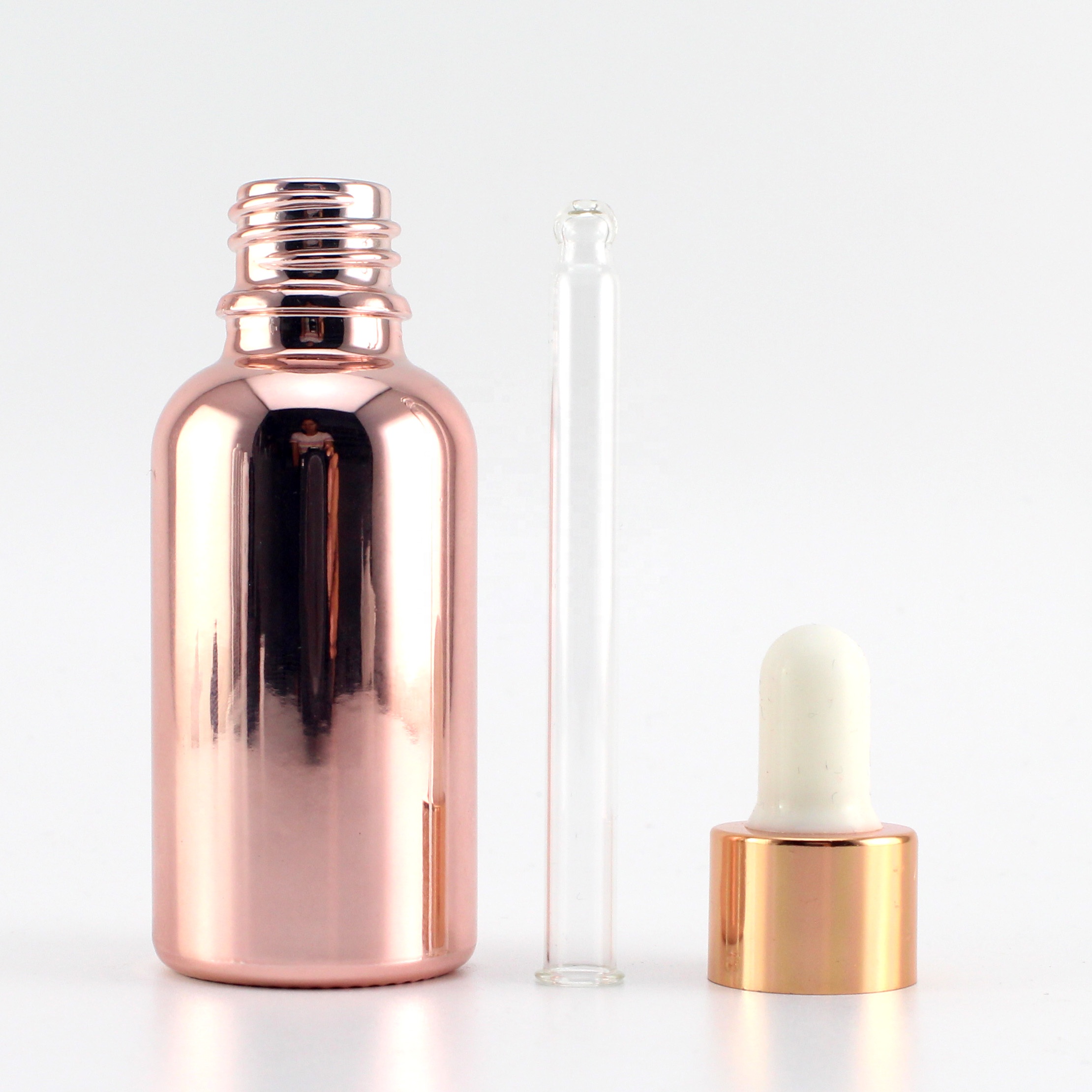 luxury cosmetic packaging 1oz gold serum dropper bottle 30ml rose gold glass bottles with gold dropper
