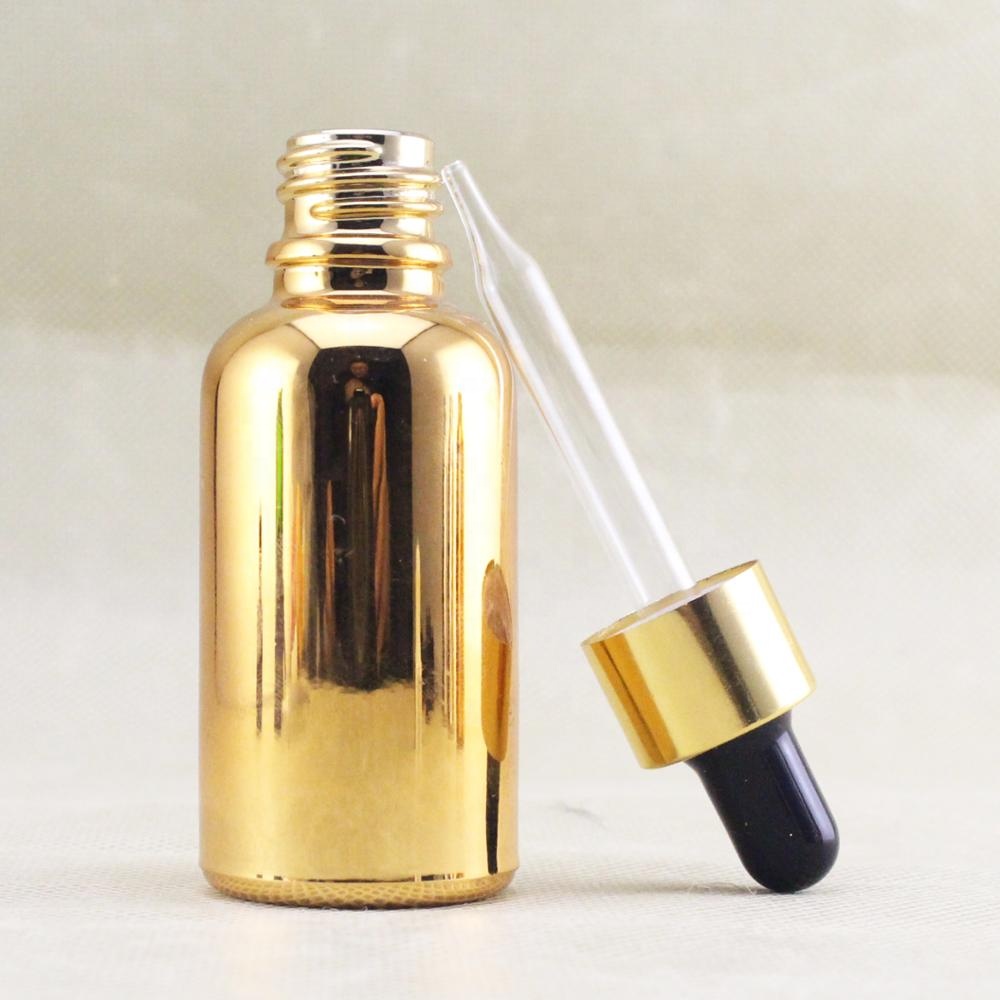luxury cosmetic packaging 1oz gold serum dropper bottle 30ml rose gold glass bottles with gold dropper