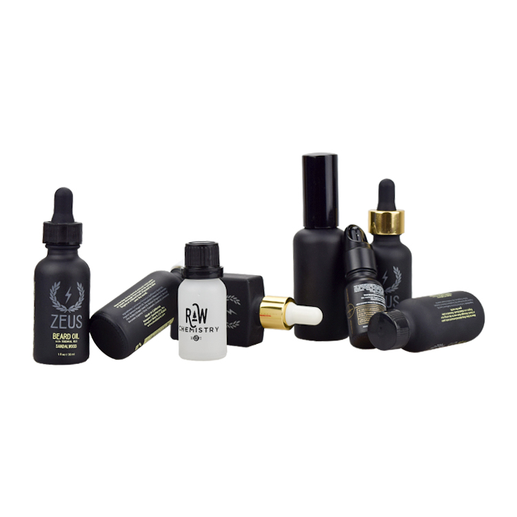 luxury cosmetic packaging 1oz gold serum dropper bottle 5ml 10ml 15ml 30ml 50ml 100ml matt black glass bottles with gold dropper