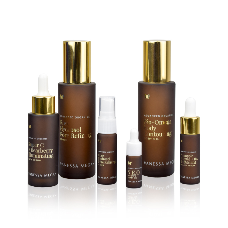 luxury cosmetic packaging 30ml 50ml 70ml 100ml frosted amber skin care glass jars and bottles set