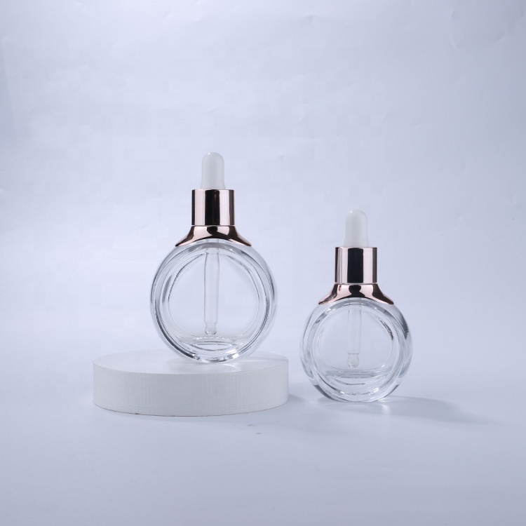 luxury cosmetic packaging 30ml 50ml serum flat glass bottle face serum packaging bottle