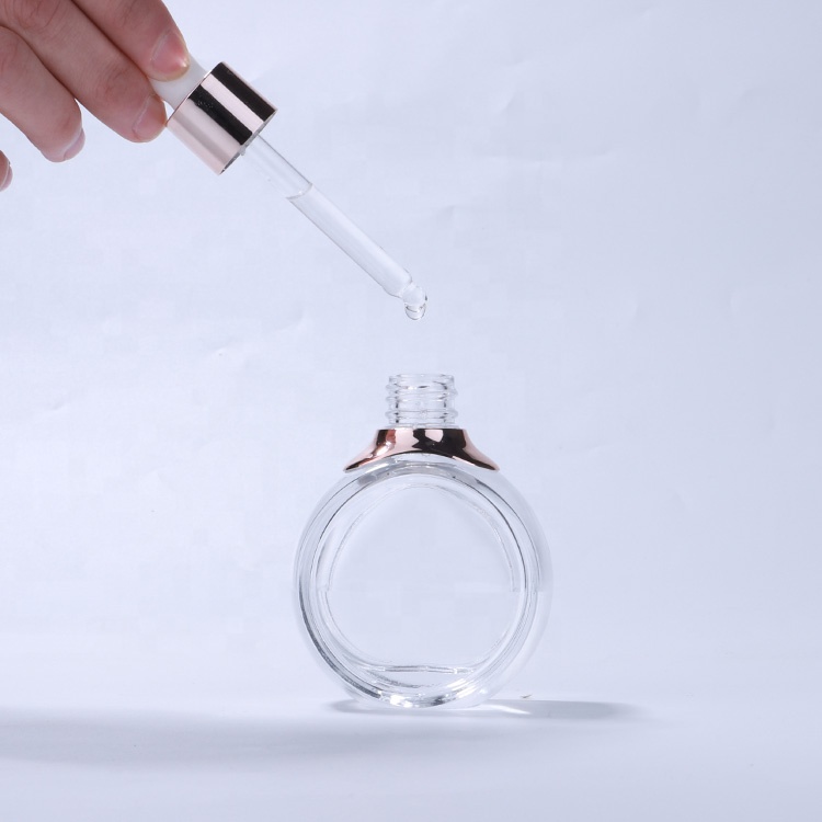 luxury cosmetic packaging 30ml 50ml serum flat glass bottle face serum packaging bottle