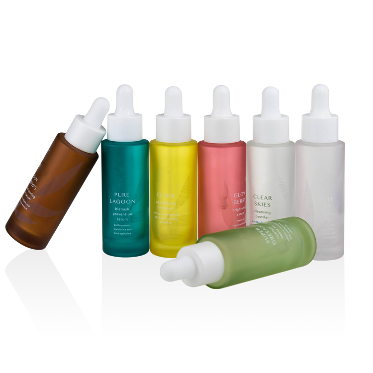 luxury cosmetic packaging 5ml 30ml 50ml face skin care serum blue green red frosted glass bottle with pearl white dropper cap