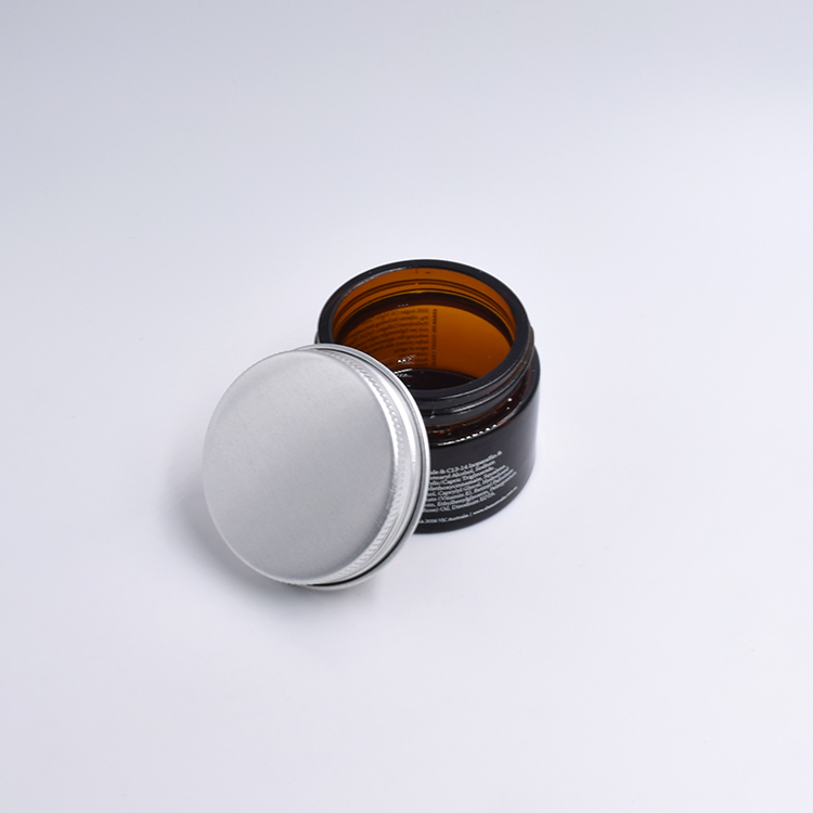 luxury cosmetic packaging amber airtight cream glass jar 15g 20g 30g 50g 100g jar with silver printing logo metal screw lid