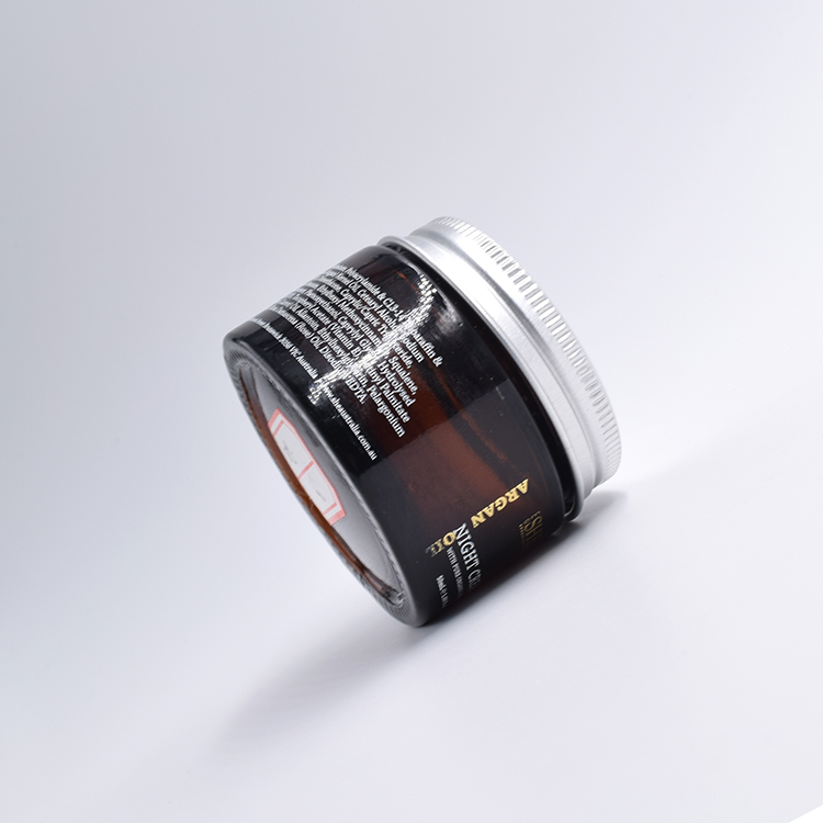luxury cosmetic packaging amber airtight cream glass jar 15g 20g 30g 50g 100g jar with silver printing logo metal screw lid