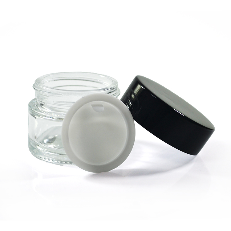 luxury cosmetic packaging clear 15g small glass jar with aluminum black screw cap