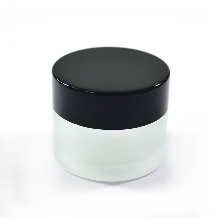 luxury cosmetic packaging clear 15g small glass jar with aluminum black screw cap