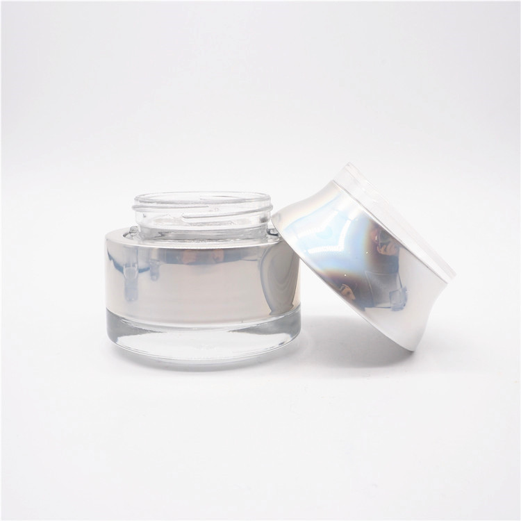 luxury cosmetic packaging containers 50g wholesale empty cosmetics face cream glass jars with silver lid