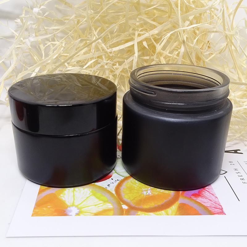 luxury cosmetic packaging face cream round 50ml 60ml custom matte black frosted glass jar