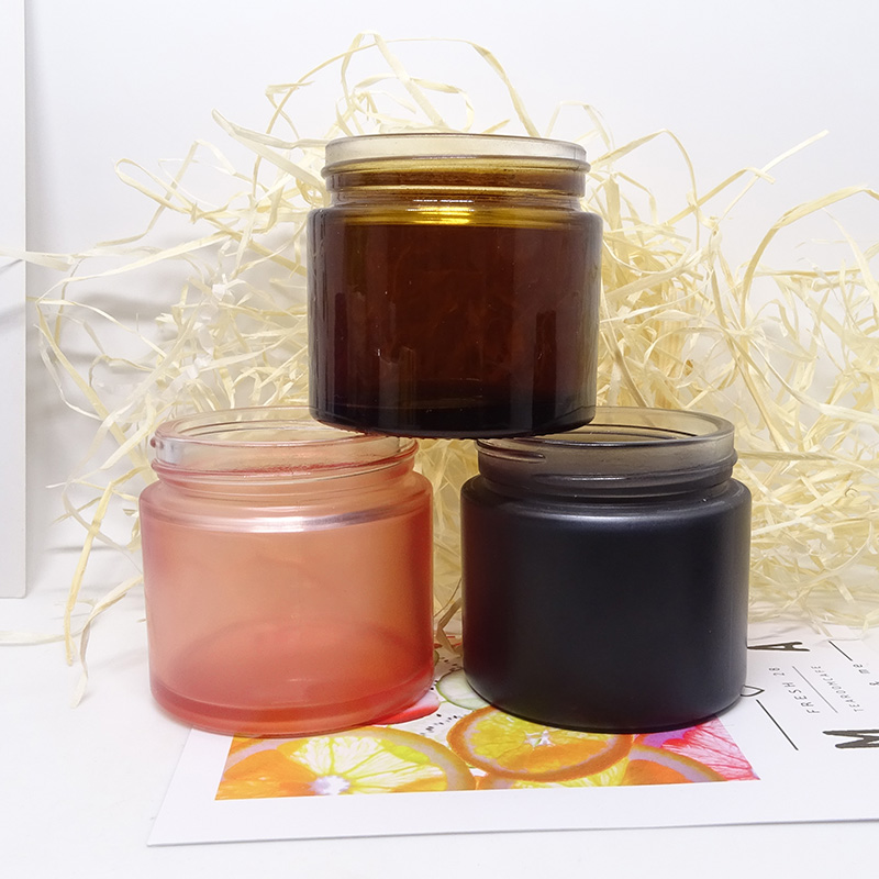 luxury cosmetic packaging face cream round 50ml 60ml custom matte black frosted glass jar