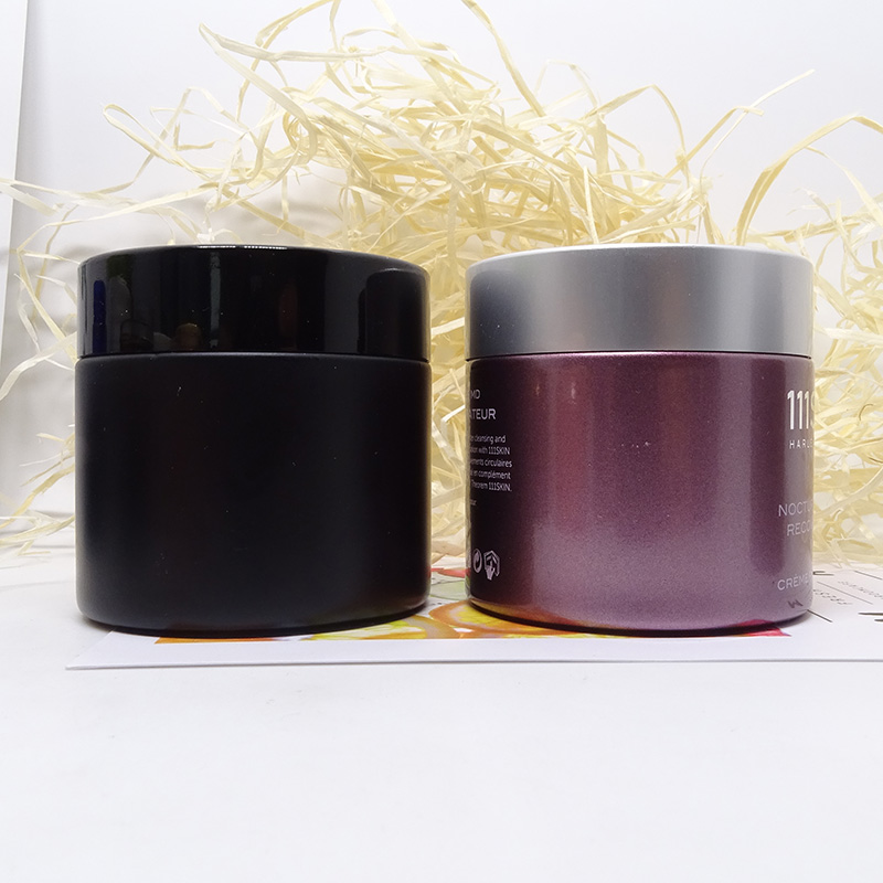 luxury cosmetic packaging face cream round 50ml 60ml custom matte black frosted glass jar