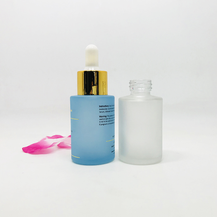 luxury cosmetic packaging frosted blue and pink 30 ml serum glass bottle