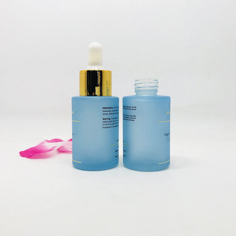 luxury cosmetic packaging frosted blue and pink 30 ml serum glass bottle