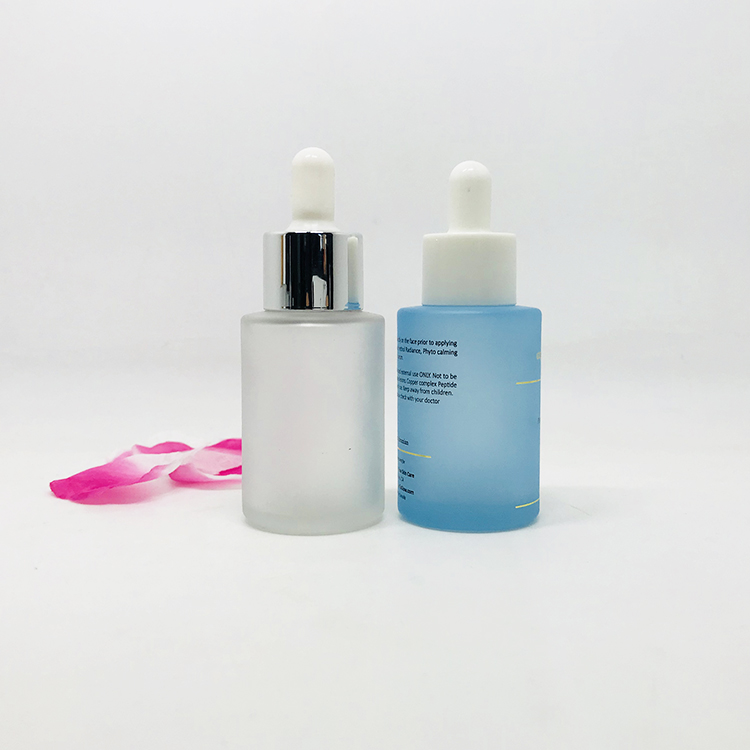 luxury cosmetic packaging frosted blue and pink 30 ml serum glass bottle