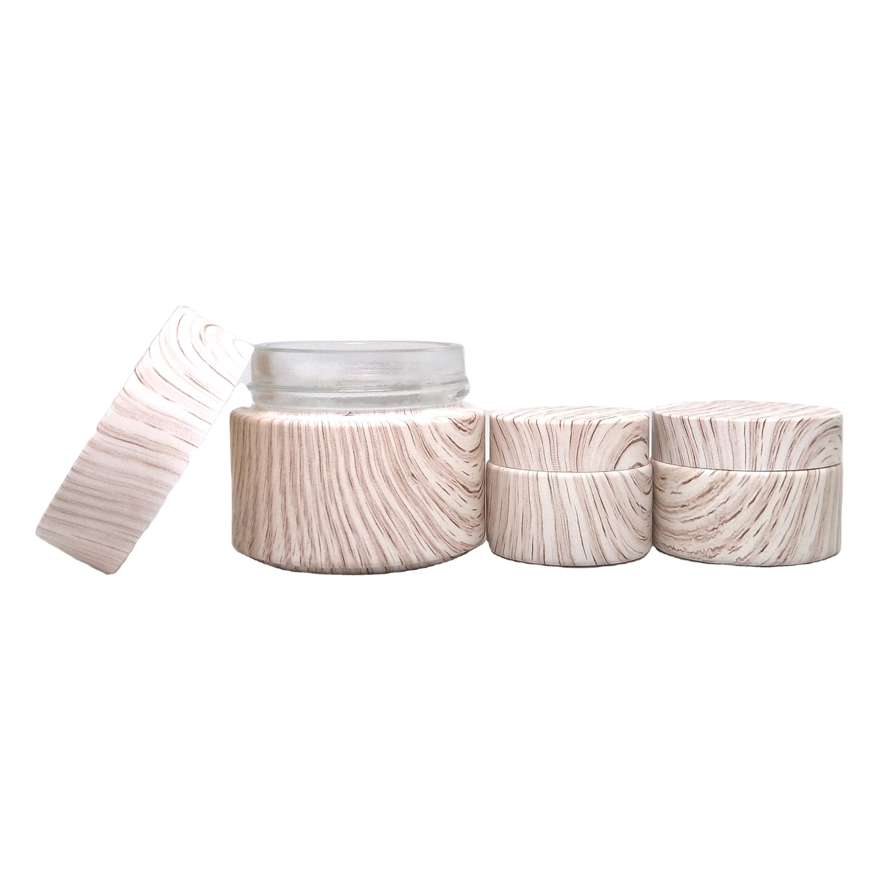 luxury cosmetic packaging glass water transfer printing pink around glass cosmetic jars 30g 50g 100g