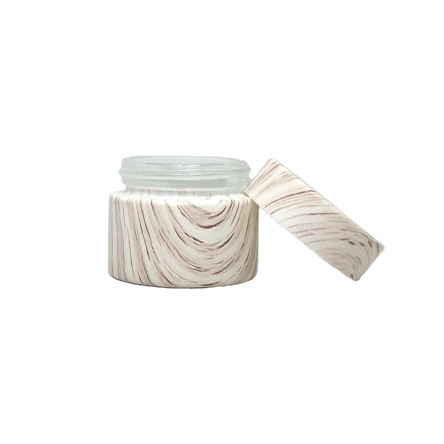 luxury cosmetic packaging glass water transfer printing pink around glass cosmetic jars 30g 50g 100g