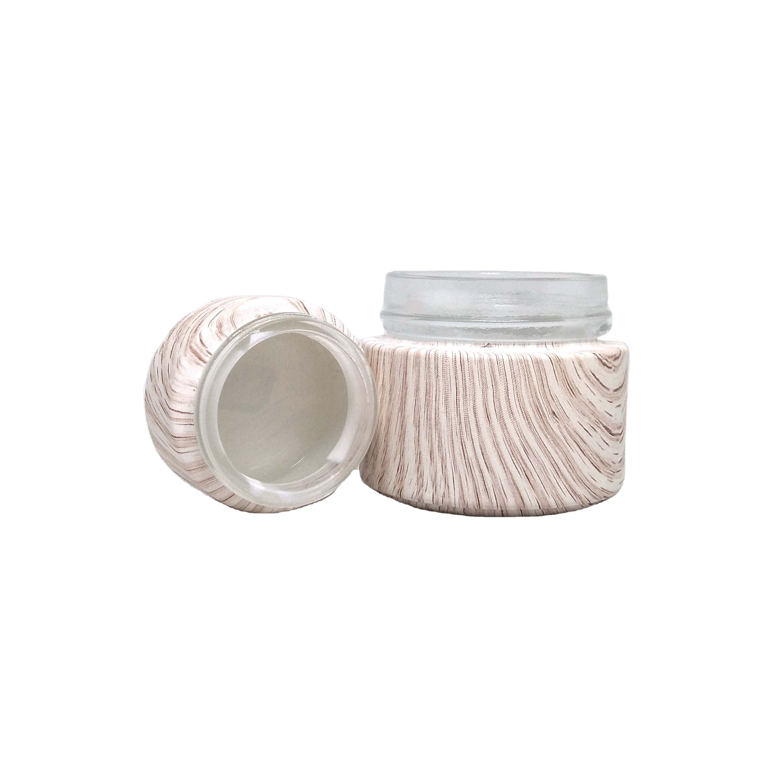 luxury cosmetic packaging glass water transfer printing pink around glass cosmetic jars 30g 50g 100g