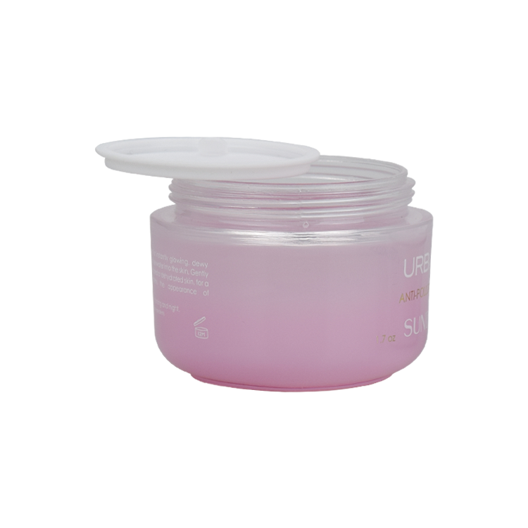 luxury cosmetic packaging pink color gradient painting double walls glass jar 50g cosmetic cream jar with shiny white screw lid