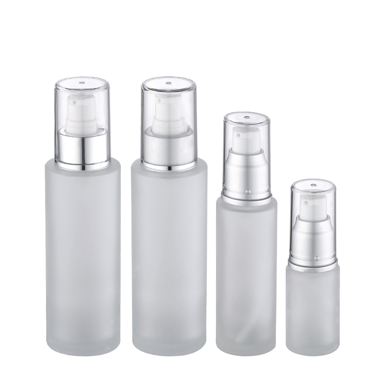 luxury cosmetic packaging thick glass 15ml 30ml 50ml 100ml 200ml frosted cream uv glass jar with matte silver cap