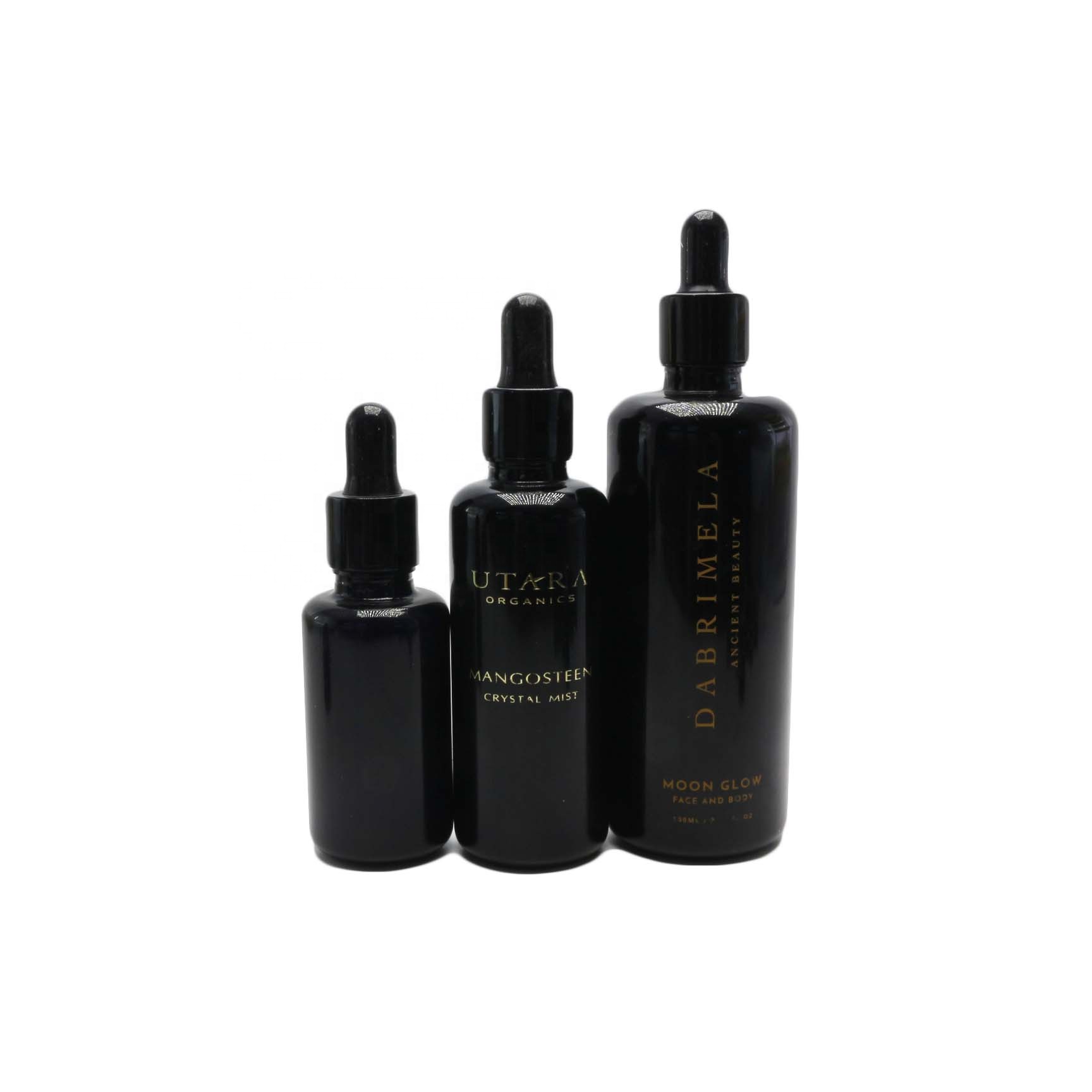 luxury cosmetic packaging uv black glass bottle with dropper VJ-CC250