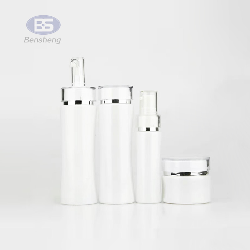 luxury cosmetic packaging white eco airless refillable skincare 50ml press pump jar glass bottles
