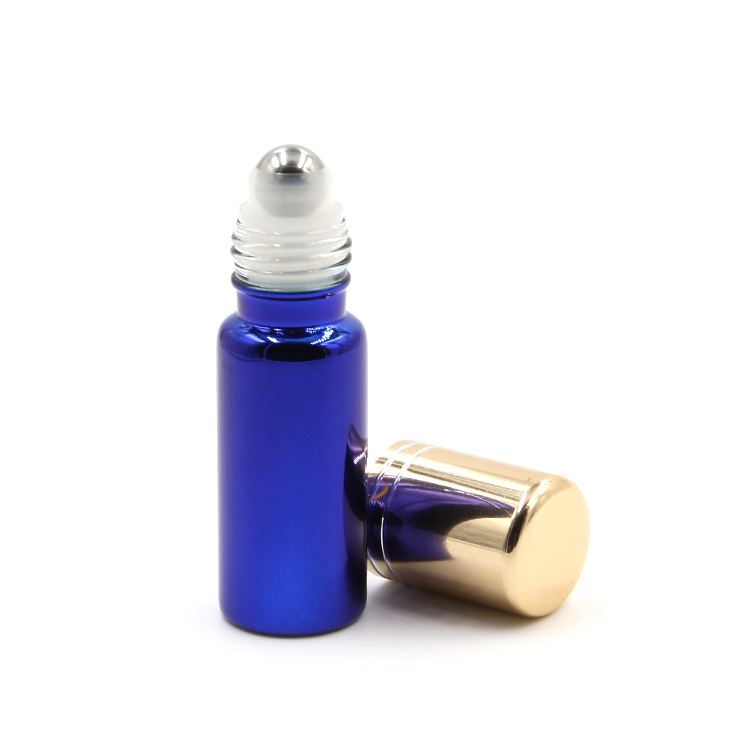 luxury cosmetic roll on bottles blue glass tube essential oil bottles metal cap