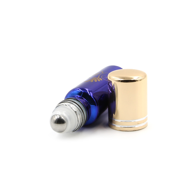 luxury cosmetic roll on bottles blue glass tube essential oil bottles metal cap