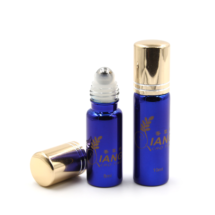 luxury cosmetic roll on bottles blue glass tube essential oil bottles metal cap