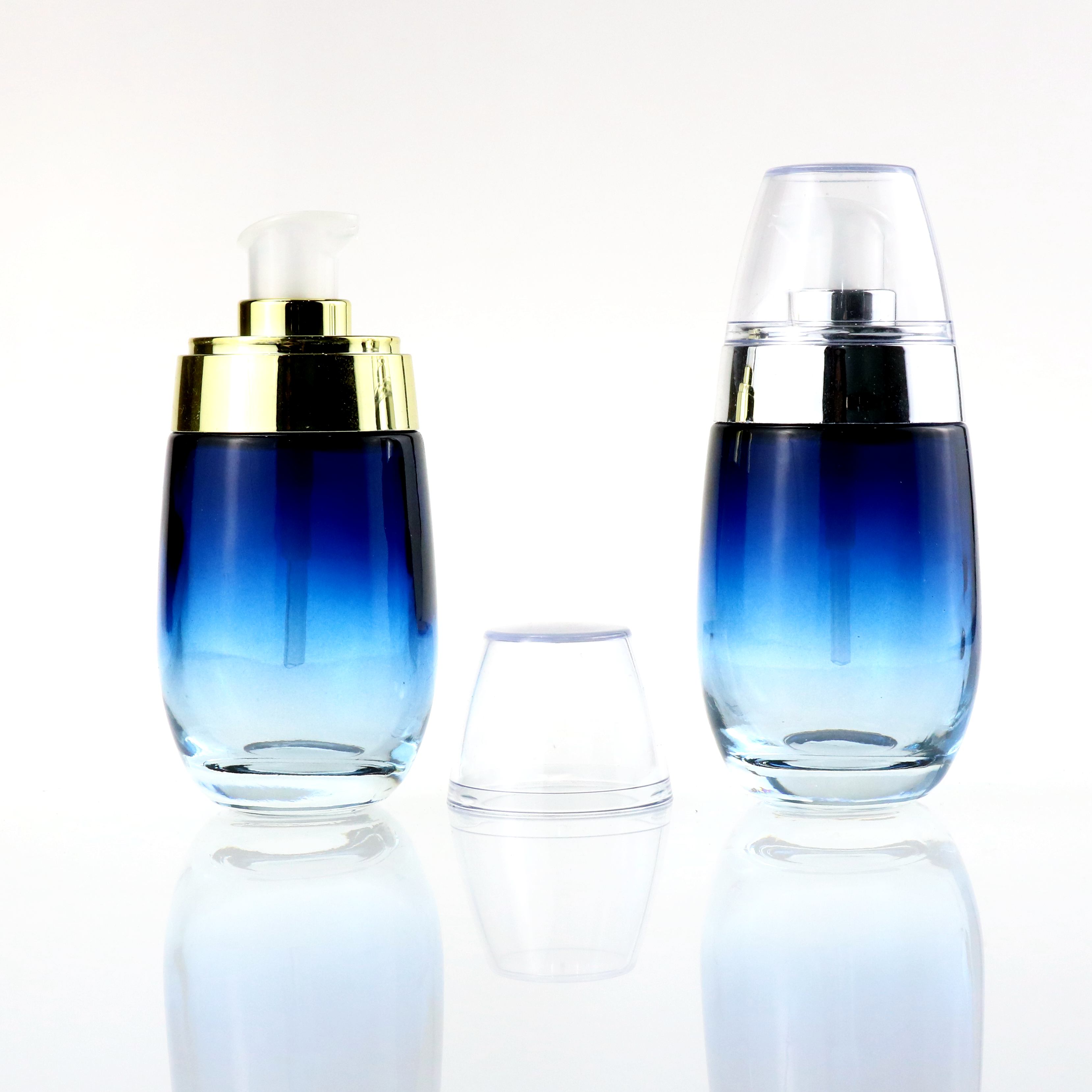 luxury cosmetic skincare packaging frosted flat shoulder glass bottle 30m 50ml 100ml 150ml silver airles pump body lotion bottle