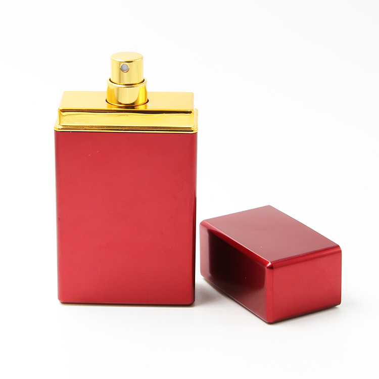 luxury cosmetic square red empty perfume atomizer bottle aluminum cap 30ml