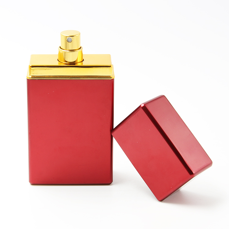 luxury cosmetic square red empty perfume atomizer bottle aluminum cap 30ml