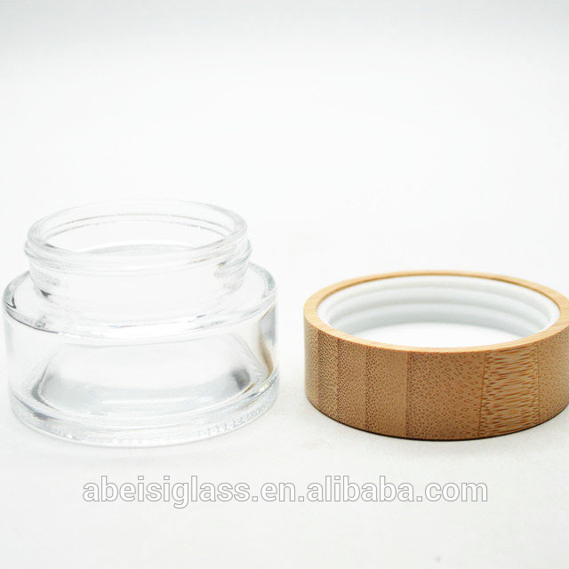 luxury cream jar 50g cosmetic jars glass jars with wooden caps engraving bamboo lid