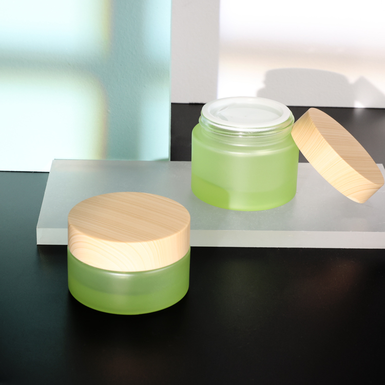 luxury cream jar 5g 15g 30g 50g 100g frosted cosmetic jars glass jars with wooden caps engraving bamboo lid