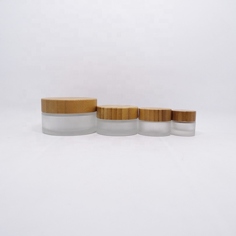 luxury custom matte clear cosmetic beauty glass jar bamboo lid 30 ml cream lotion container with wood cap