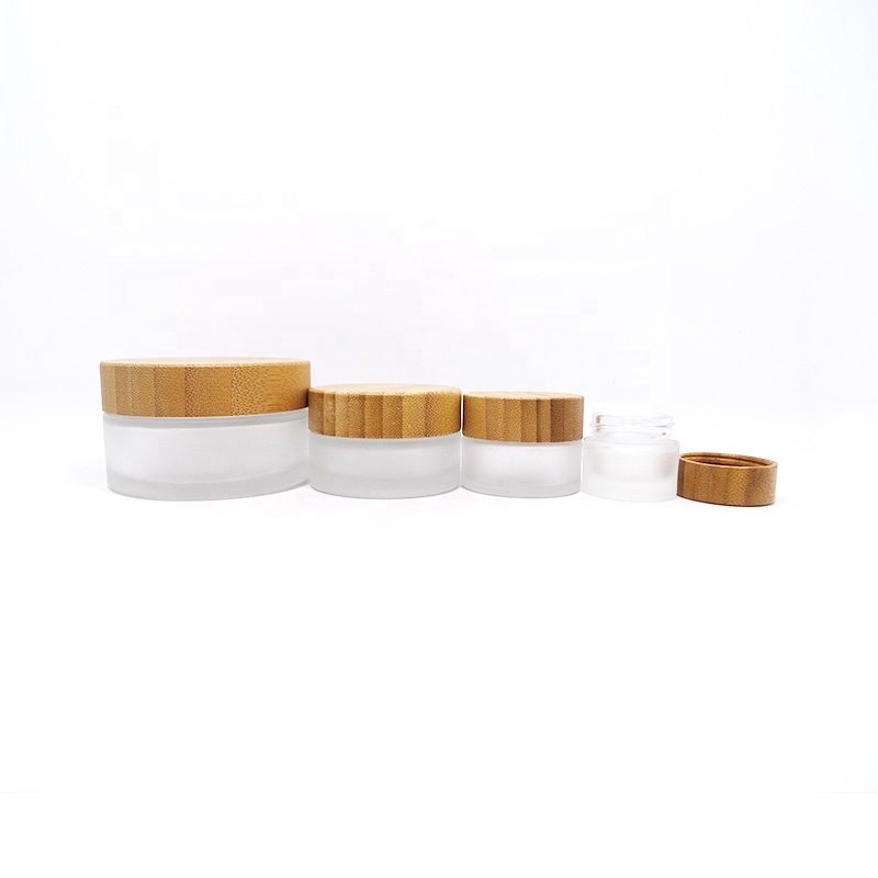 luxury custom matte clear cosmetic beauty glass jar bamboo lid 30 ml cream lotion container with wood cap