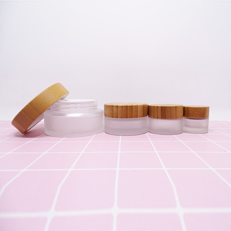 luxury custom matte clear cosmetic beauty glass jar bamboo lid 30 ml cream lotion container with wood cap