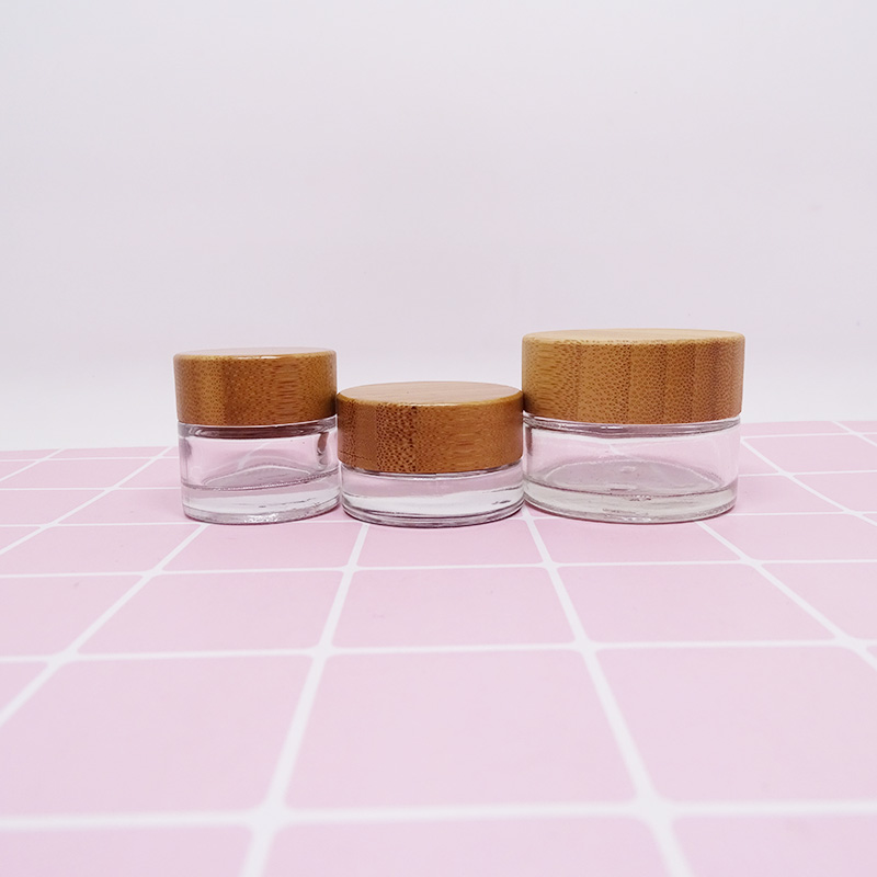 luxury custom matte clear cosmetic beauty glass jar bamboo lid 30 ml cream lotion container with wood cap