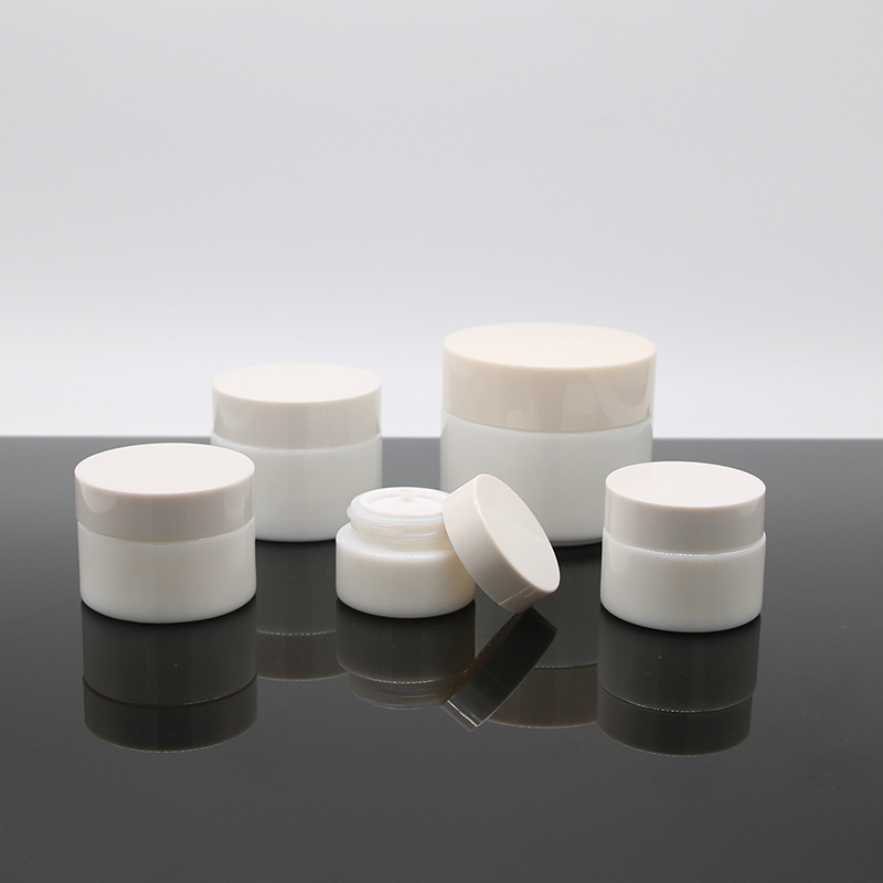 luxury cylinder milk white opal glass cosmetic cream jar emballage cosmetique