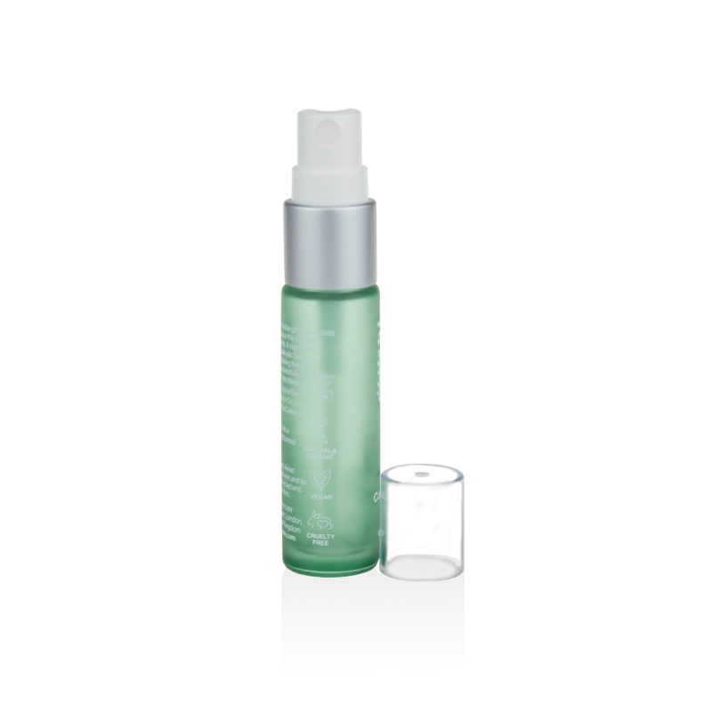 luxury elegant cosmetic packaging 5ml 10ml 15ml green frosted glass bottle with white sprayer