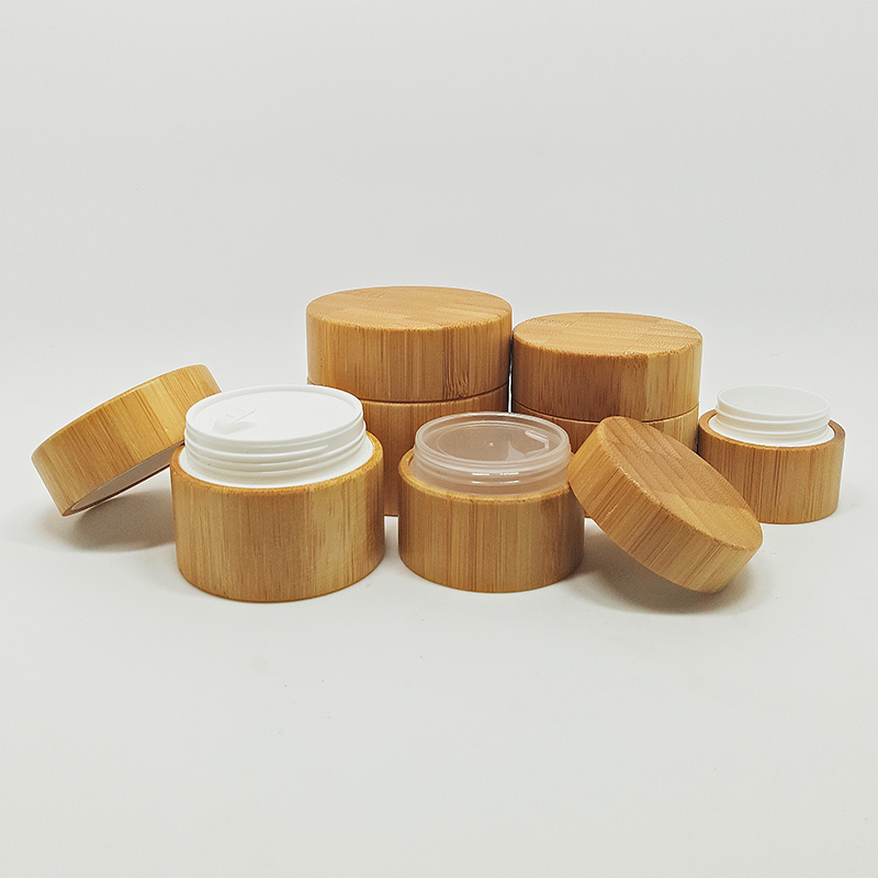 luxury empty bamboo bottles and glass cosmetic jars container for cosmetics with PP inner 15g 30g 50g 80g 100g 200g