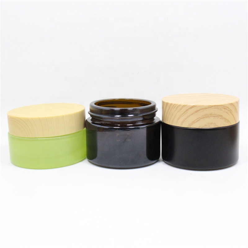 luxury empty face cream glass clear dark bamboo jar cream for eye cream