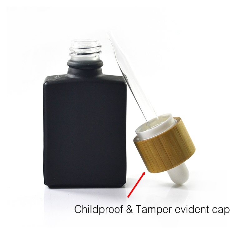 luxury essential oil frosted clear 15ml 30ml 50ml 100ml rectangular flat square glass drsopper bottle w/ bamboo lid