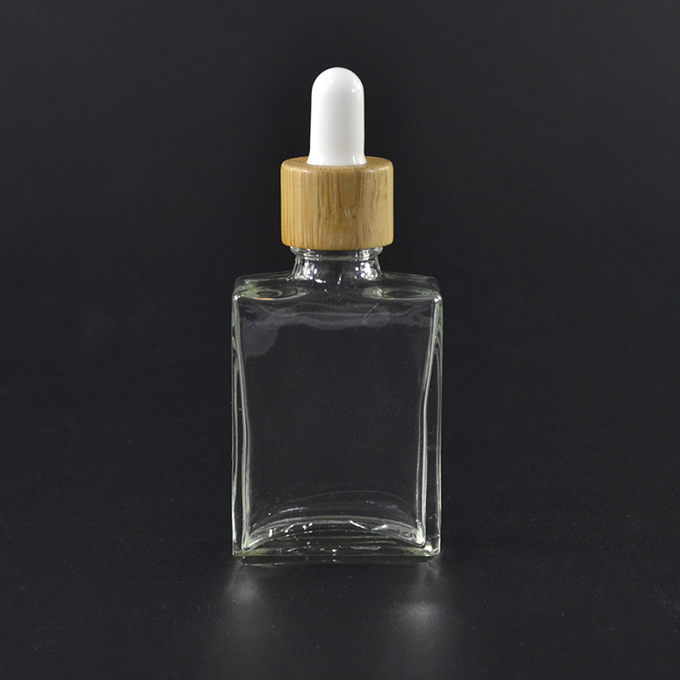 luxury essential oil frosted clear 15ml 30ml 50ml 100ml rectangular flat square glass drsopper bottle w/ bamboo lid