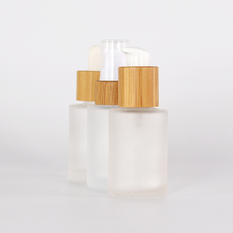 luxury face cream bottle Empty Cosmetic Bottles Frosted Glass Lotion Spray Bottle With Bamboo Collar