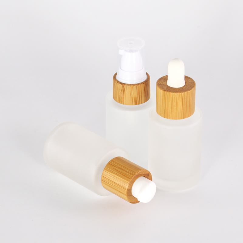 luxury face cream bottle frosted glass cosmetic 50ml 100ml skincare glass packaging with bamboo cap