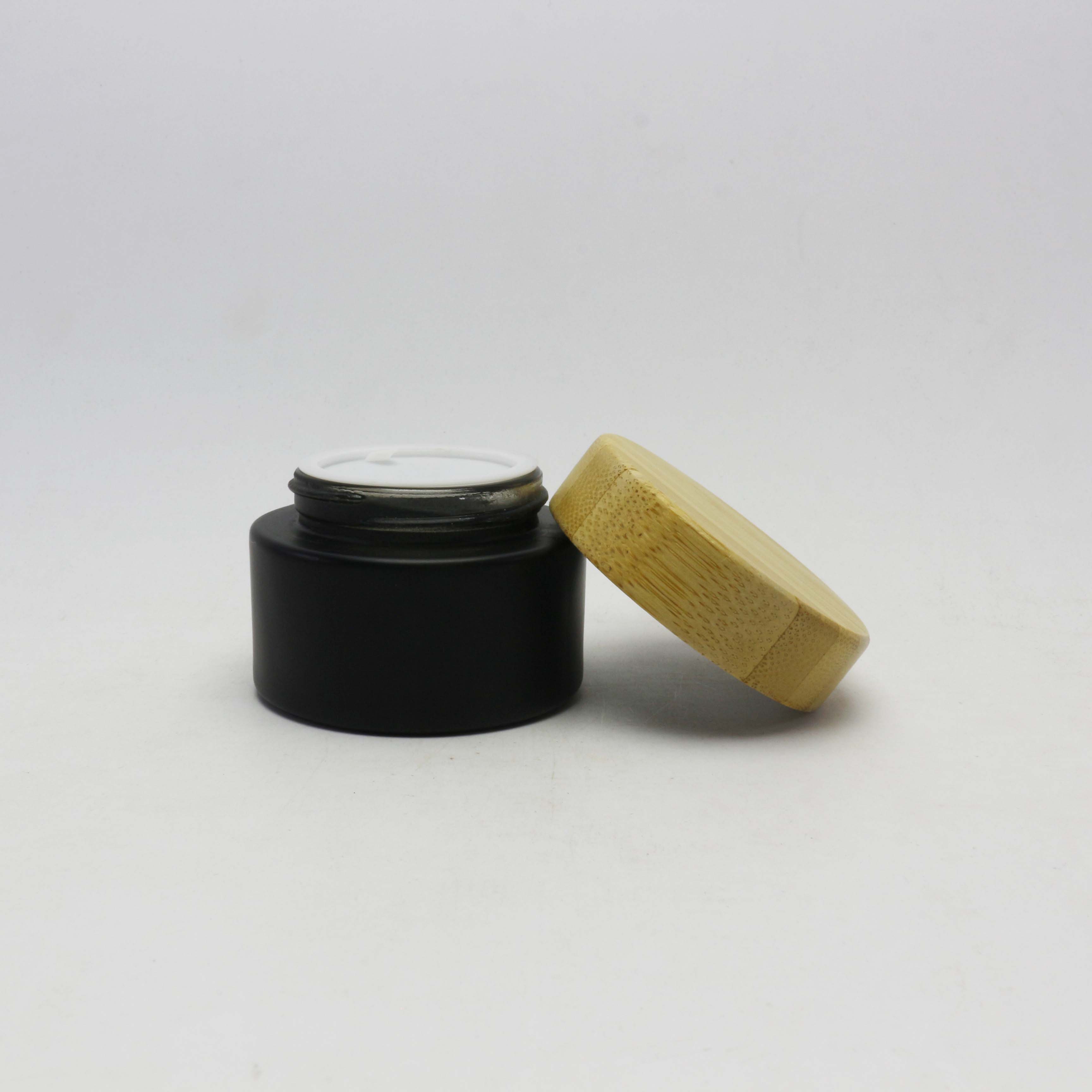luxury face cream frosted glass cosmetic jar 5g 15g 30g 50g 100g skincare glass packaging with bamboo cap-GJ-CC4
