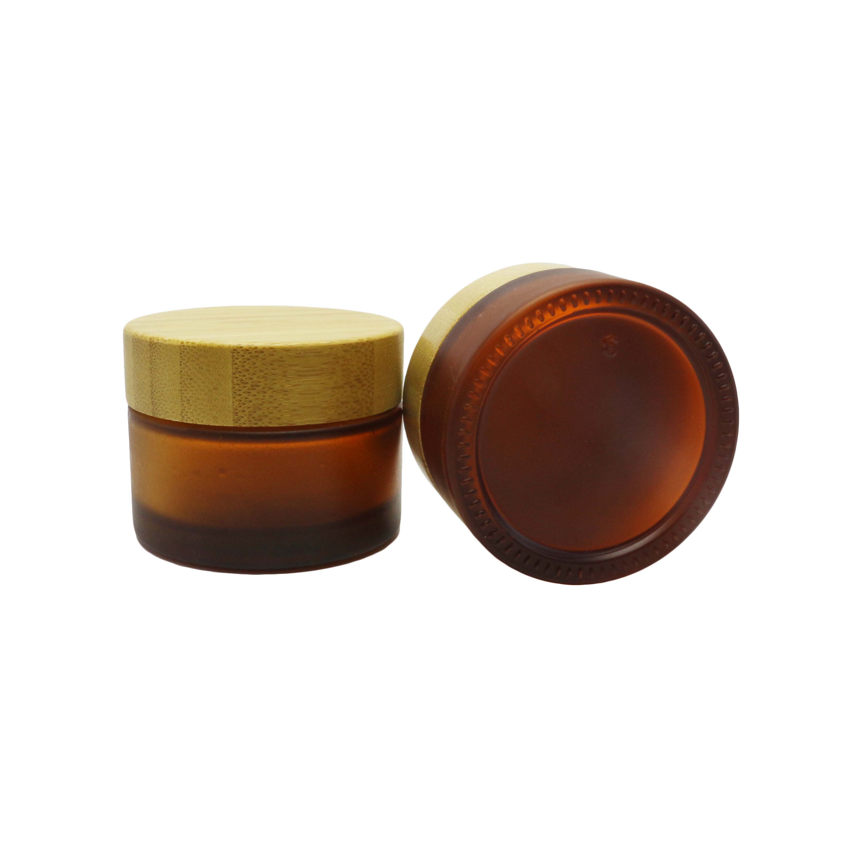 luxury face cream frosted glass cosmetic jar 5g 15g 30g 50g 100g skincare glass packaging with bamboo cap-GJ-CC4