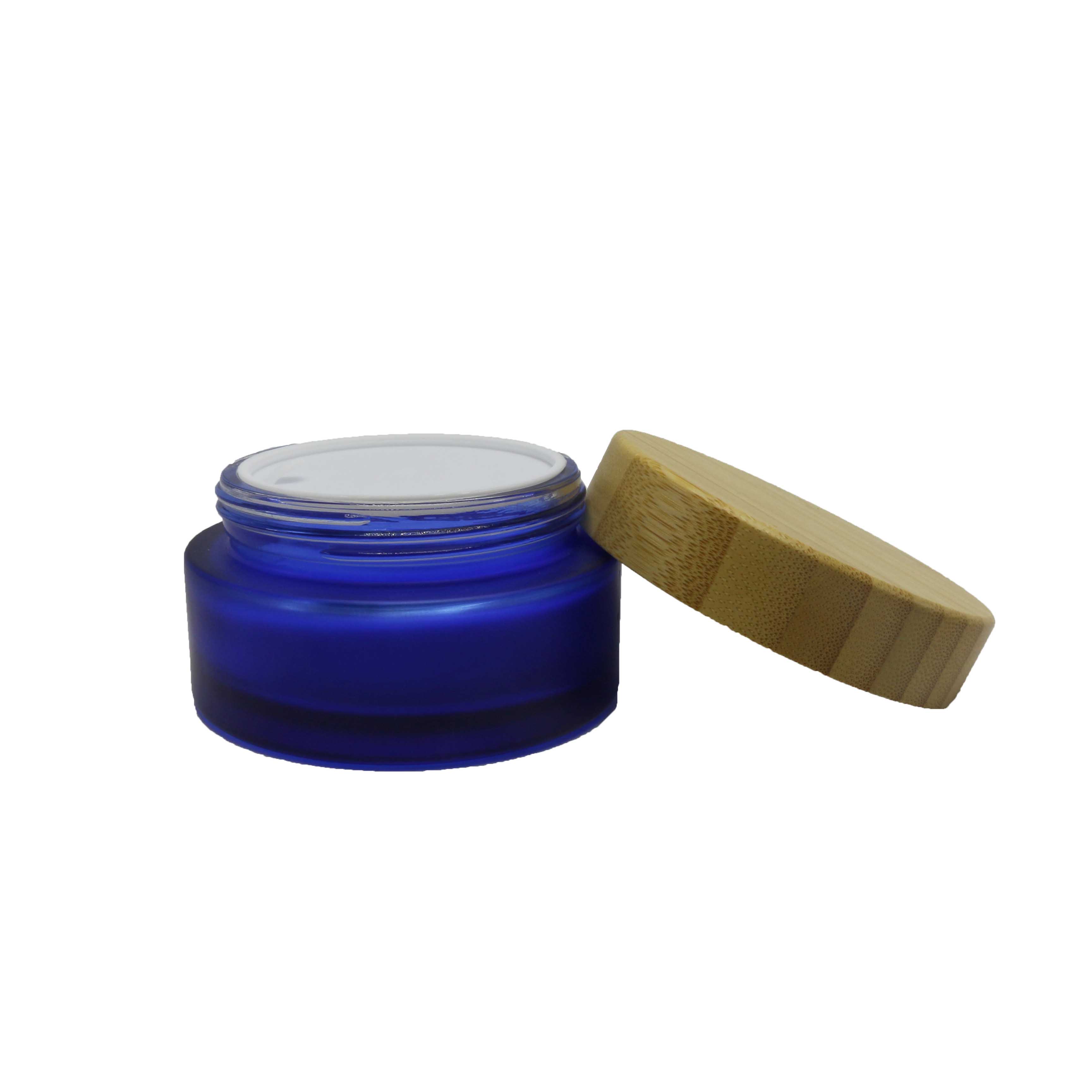 luxury face cream frosted glass cosmetic jar 5g 15g 30g 50g 100g skincare glass packaging with bamboo cap-GJ-CC4