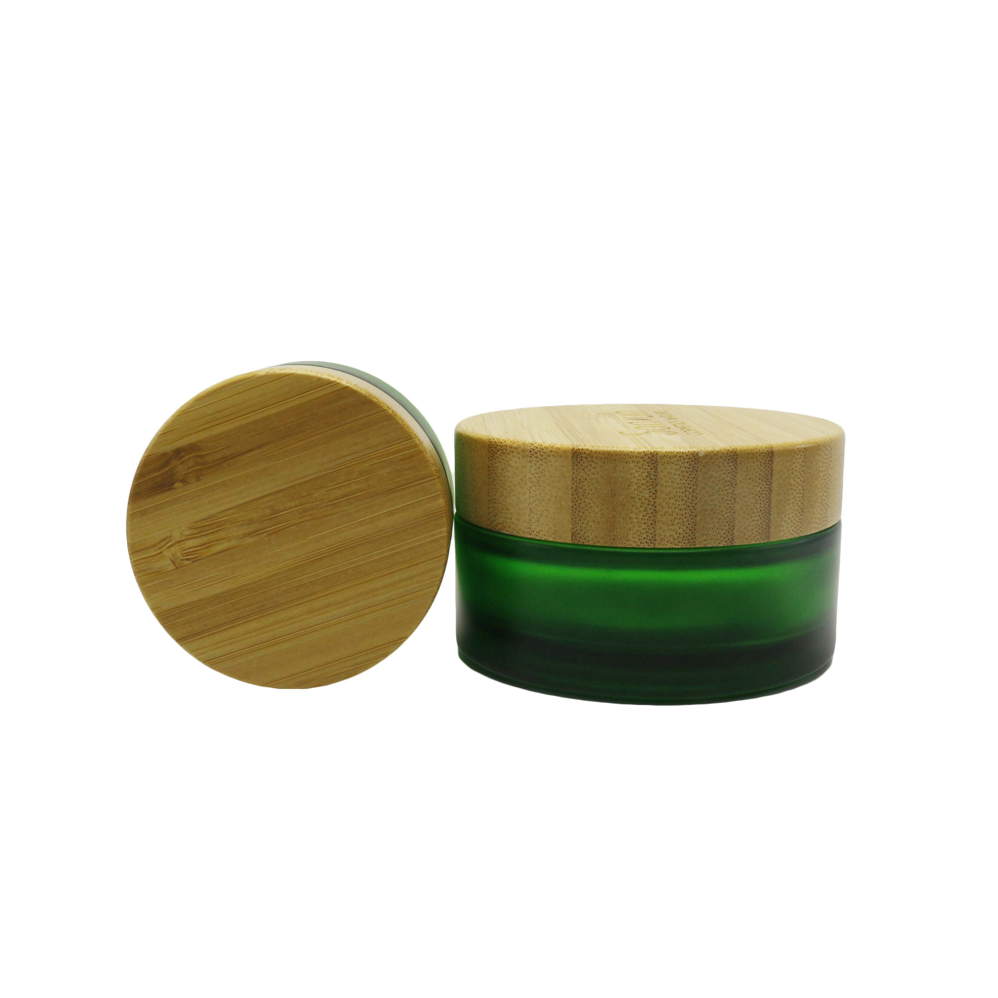 luxury face cream frosted glass cosmetic jar 5g 15g 30g 50g 100g skincare glass packaging with bamboo cap-GJ-CC4