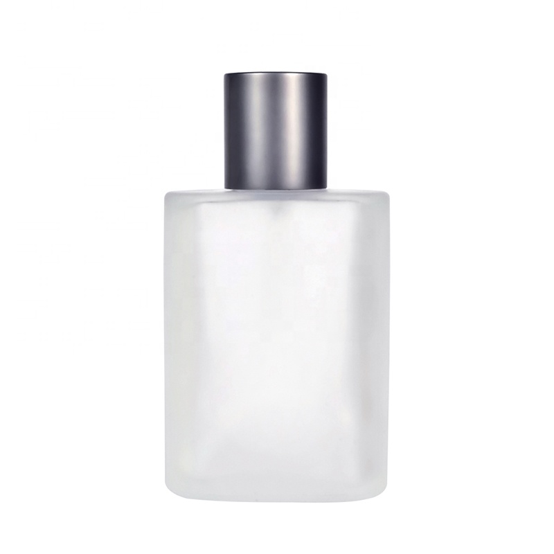 luxury flat shoulder cosmetic 30ml 50ml 100ml frosted clear glass spray perfume bottle with atomizer pump
